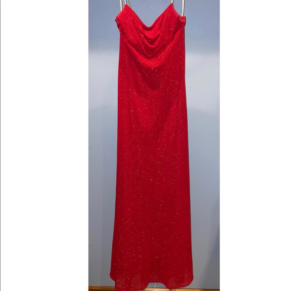 Red Sparkly Floor Length Evening Gown